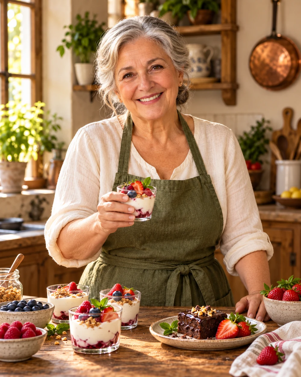 La Nona preparando pequeños postres con frutas
